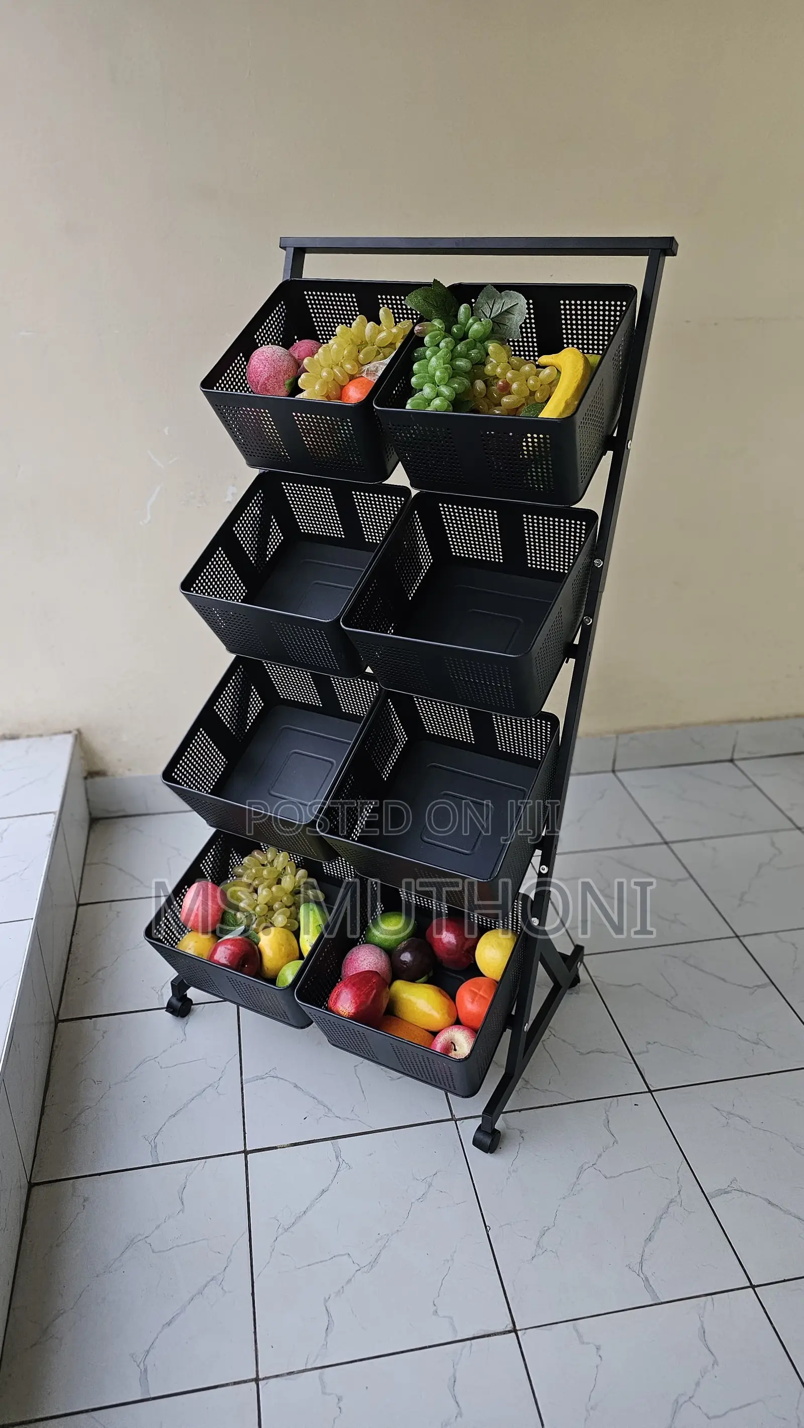 Black 360° Rotating Metallic Vegetable/Fruits Cart