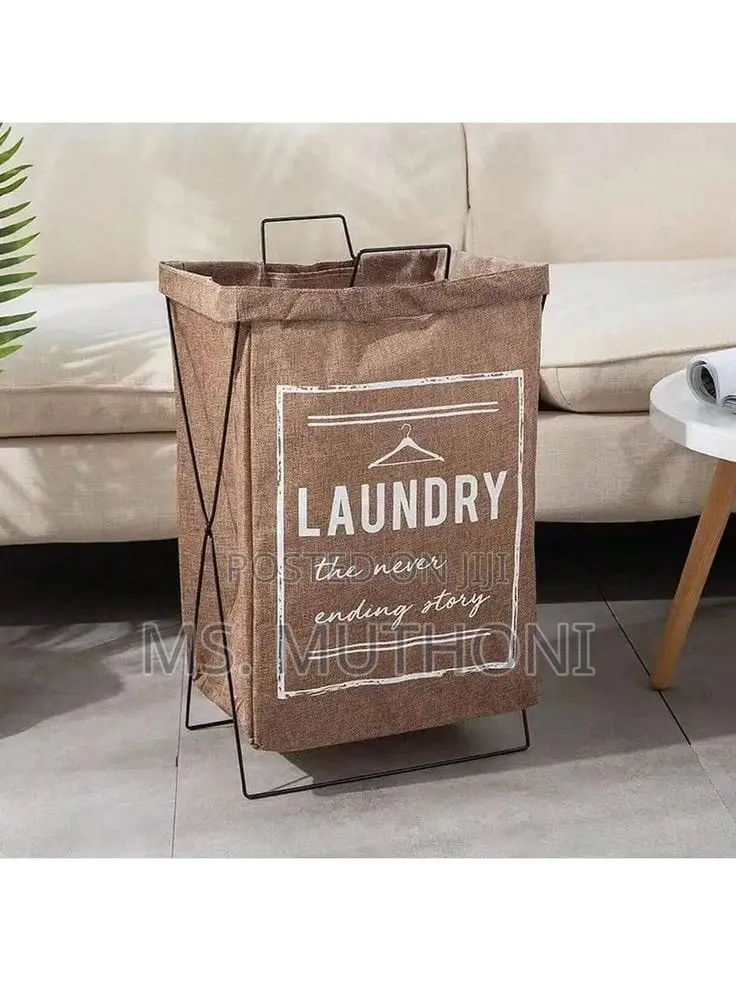 Laundry Storage Basket With Foldable Bag Metal Steel Frame