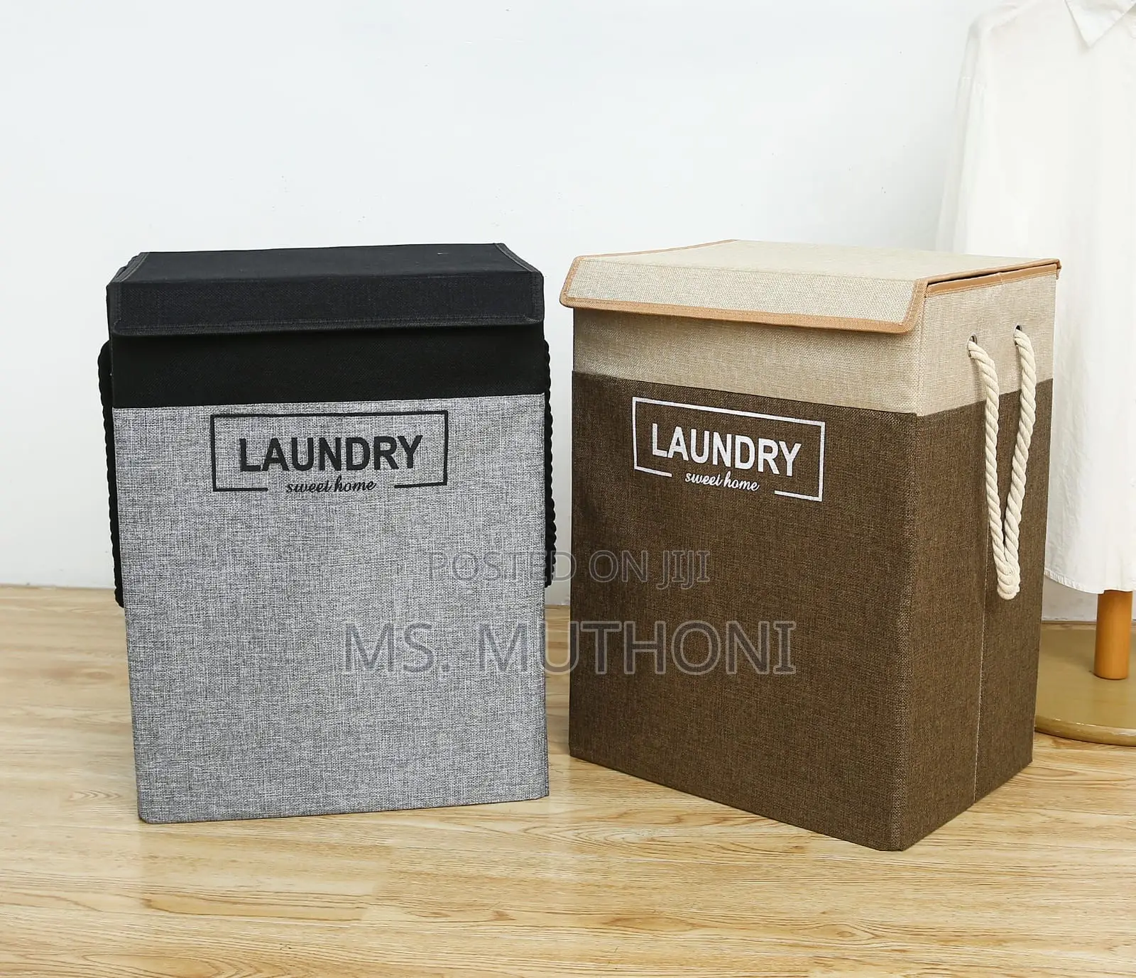 Brown/Beige Large Cotton Flax Hamper Foldable Storage Bag.