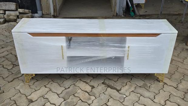 Modern TV Stand Oval With LED Lights Top Marble - thumbnail 2