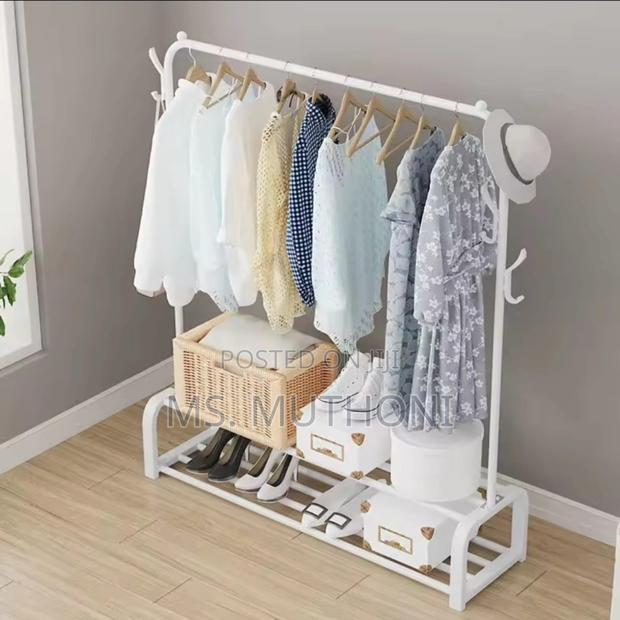 White Cloth Rack With Double Lower Storage Shelf - thumbnail 2