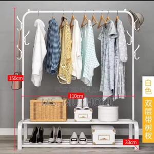White Cloth Rack With Double Lower Storage Shelf - main view