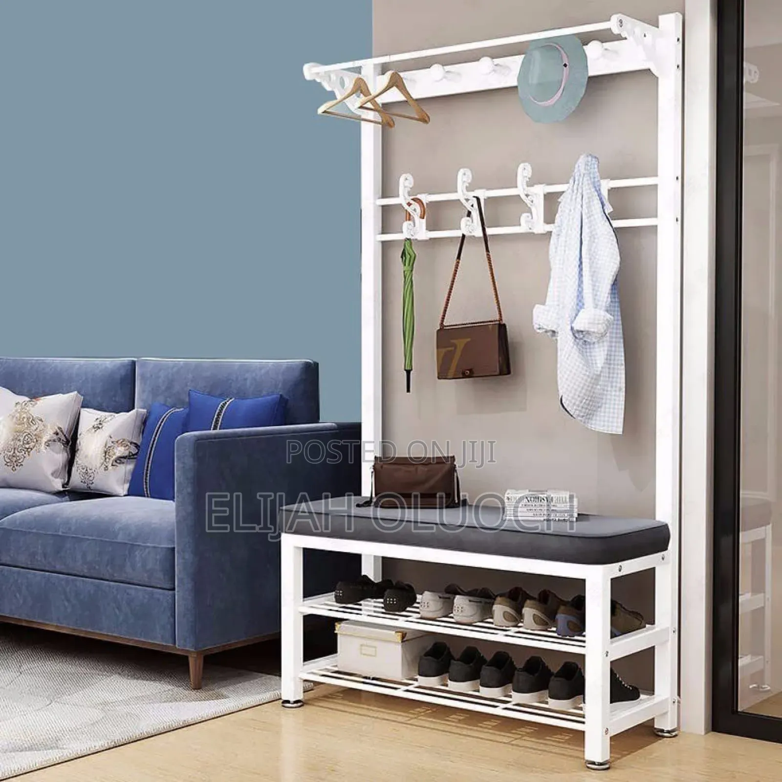 Multipurpose Entryway Bench Shoe Rack With Clothes Hanger