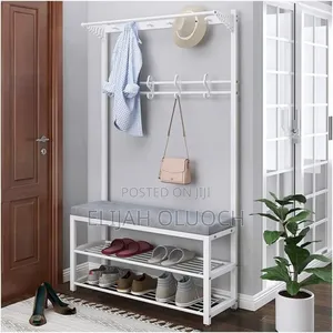 Multipurpose Entryway Bench Shoe Rack With Clothes Hanger