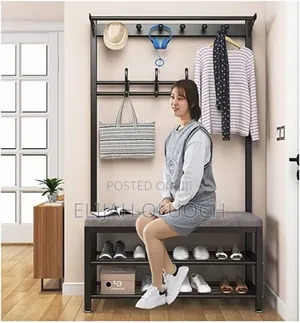Multipurpose Entryway Bench Shoe Rack With Clothes Hanger