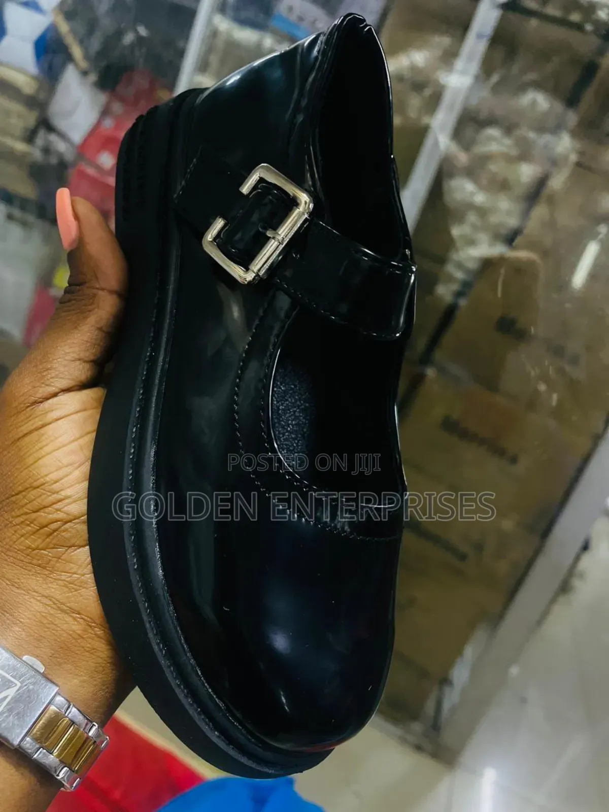 PURE BLACK WETLLOOK Kids Dolly Shoes Sizes 21-31