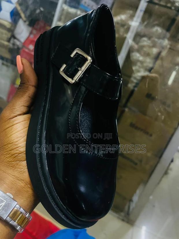 PURE BLACK WETLLOOK Kids Dolly Shoes Sizes 21-31