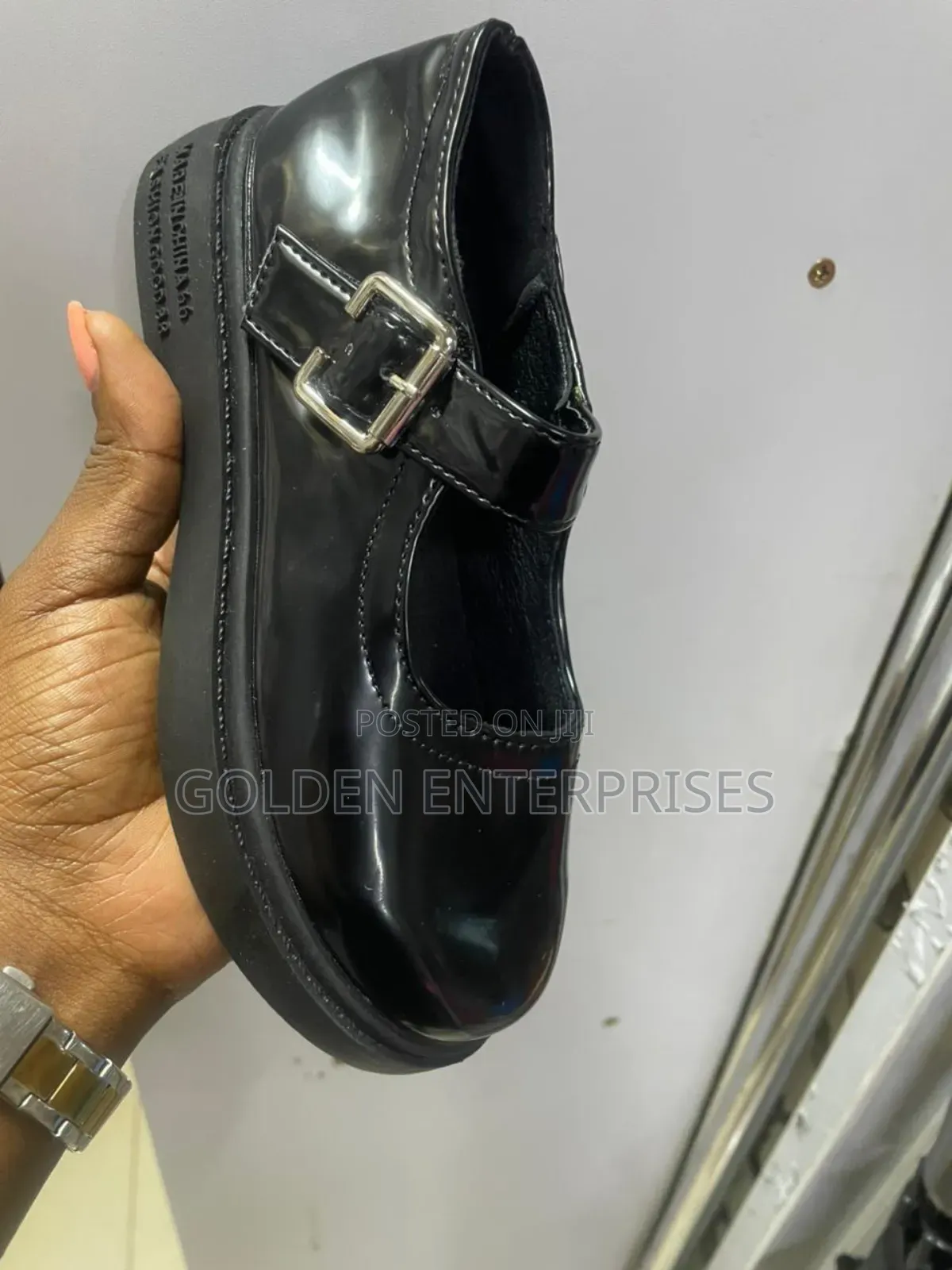 PURE BLACK WETLLOOK Kids School Shoes Sizes 21-31