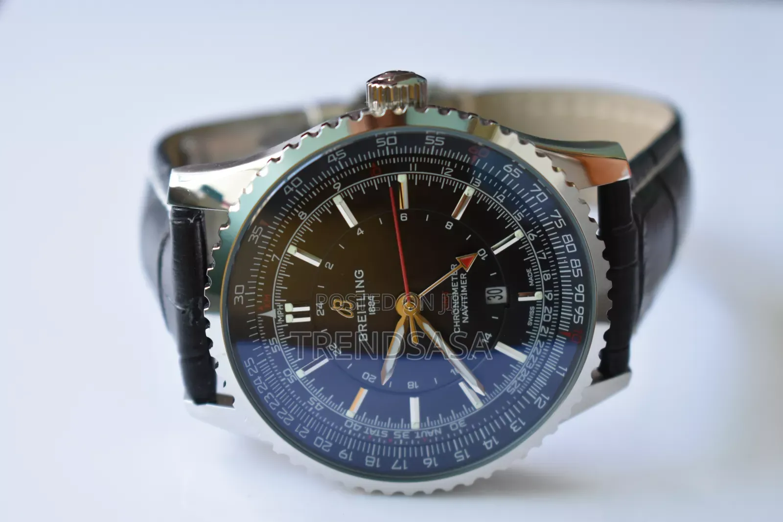 Breitling Chronometer GMT Black Dial Black Leather Straps