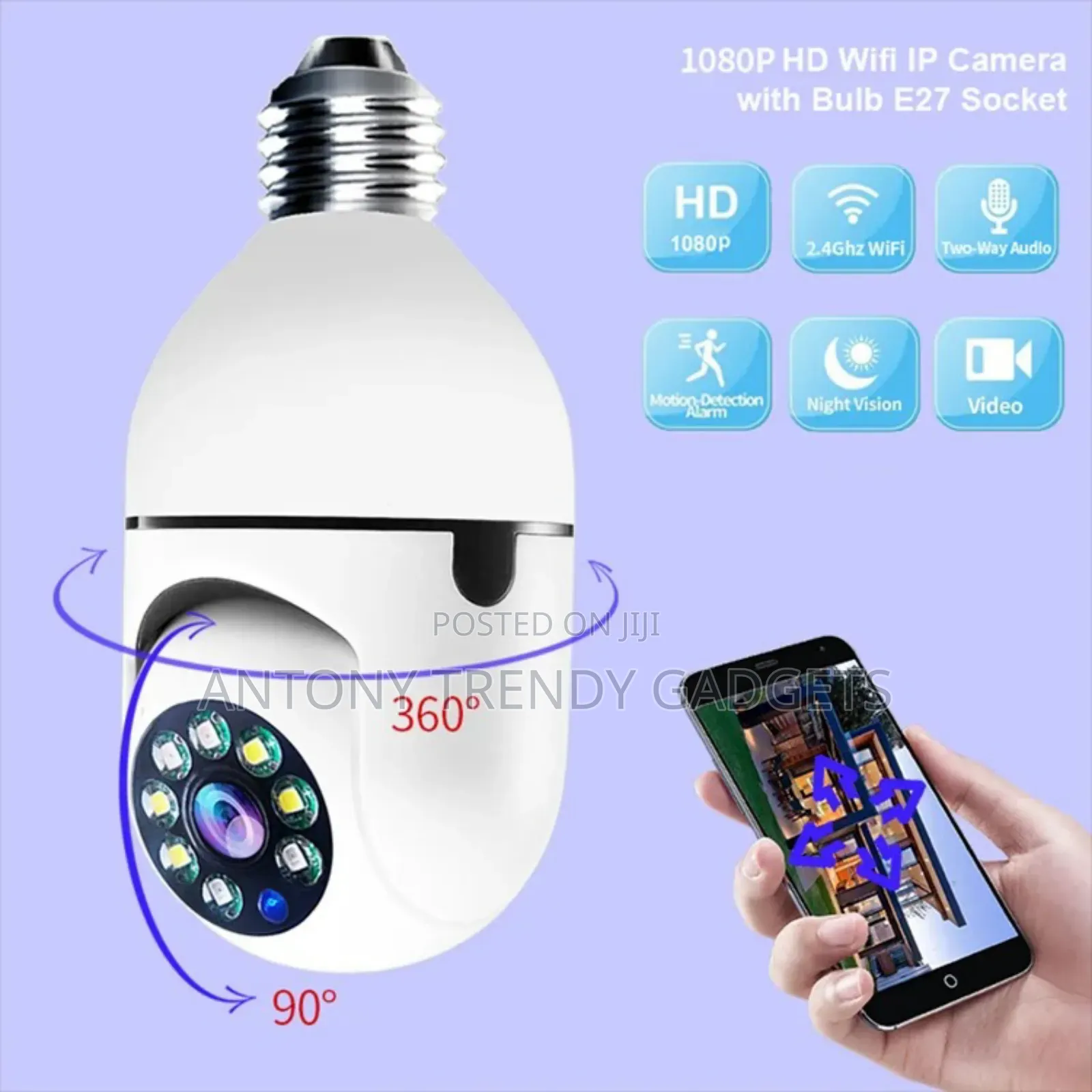 Generic WIFI CAMERA BULB 1080p,360°Rotates,Night Vision