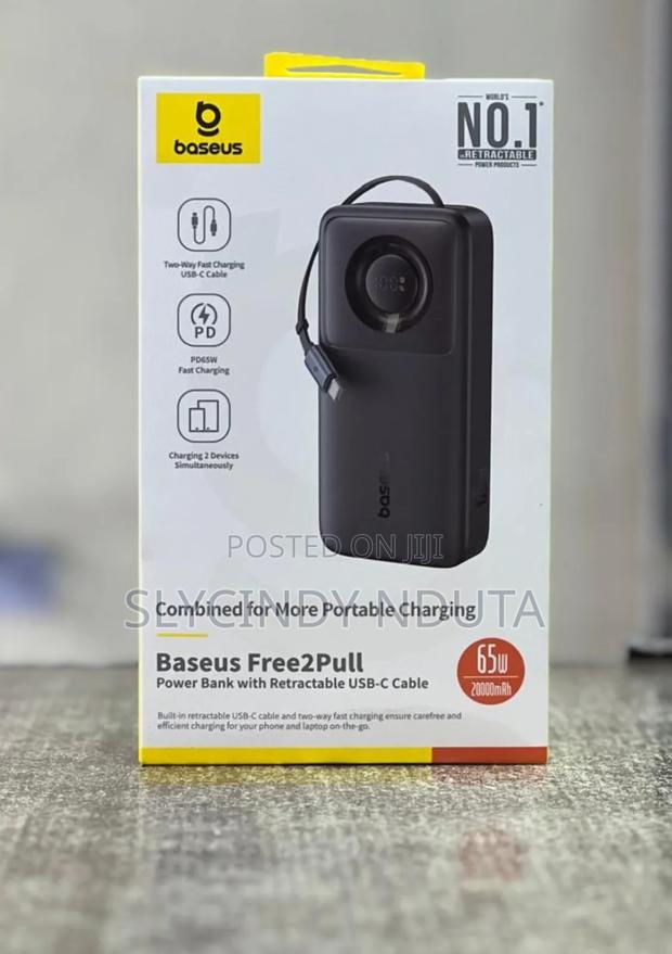 Baseus Free2pull Powerbank With Retractable USB-C Cable 65w