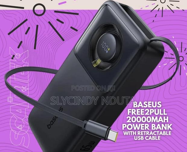 Baseus Free2pull Powerbank With Retractable USB-C Cable 65w - thumbnail 2