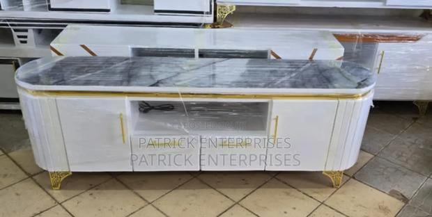 Modern TV Stand Oval With LED Lights Top Marble