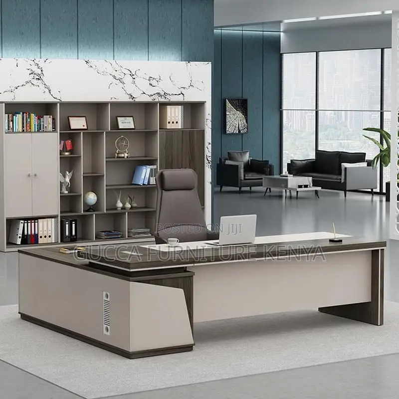 Office Tables:1.8 Meters Modern Brown L-Shape Executive Desk