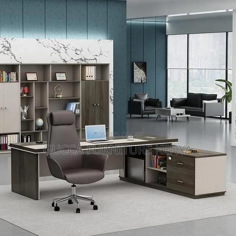 Office Tables:1.8 Meters Modern Brown L-Shape Executive Desk