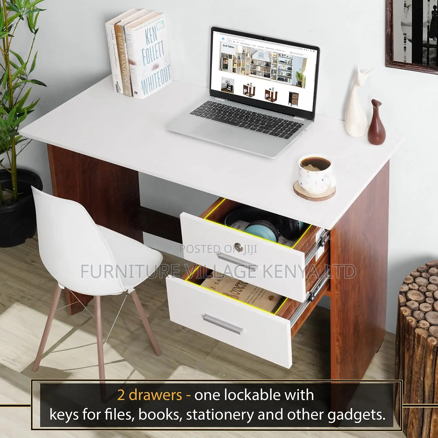 Study Table With 2 Drawers (1 Lockable)- Office Desk