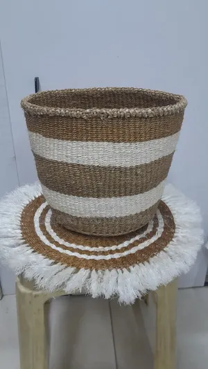 Stripped Brown and White Basket and Mat