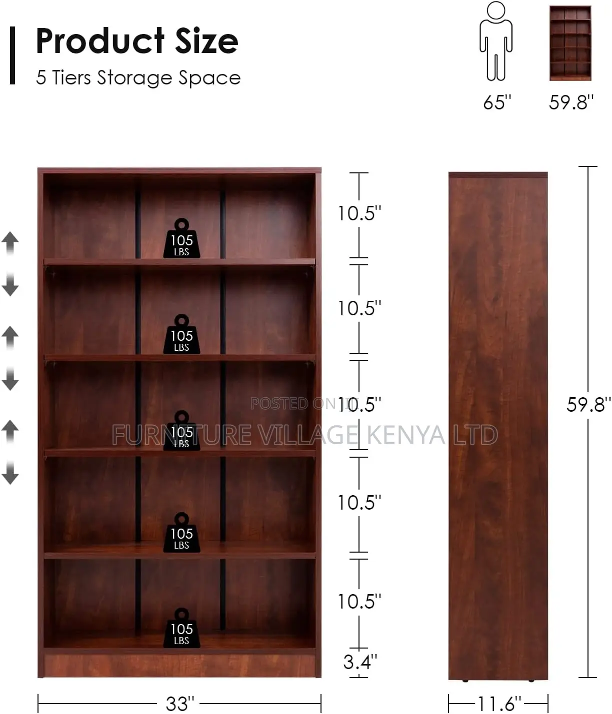 5 Tier Wooden Bookshelf; Office Storage Cabinets