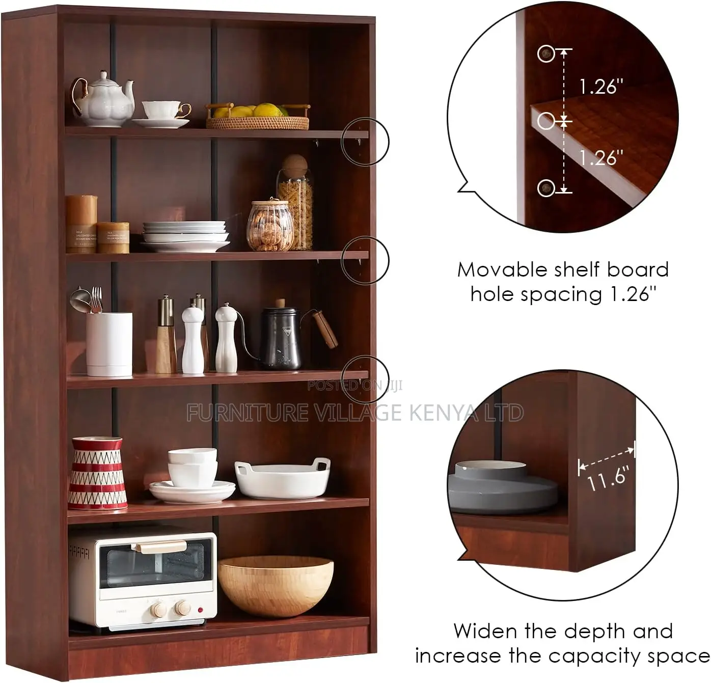 5 Tier Wooden Bookshelf; Office Storage Cabinets