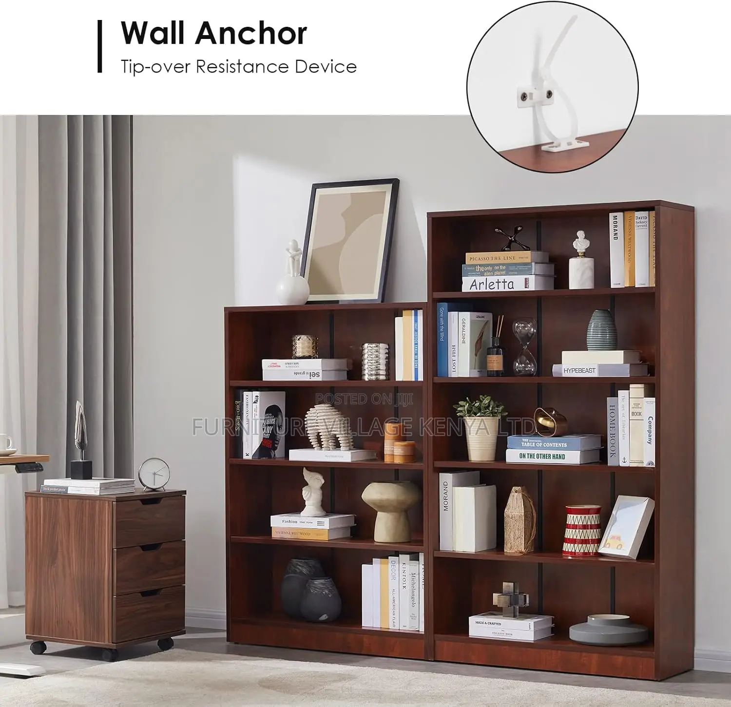 5 Tier Wooden Bookshelf; Office Storage Cabinets