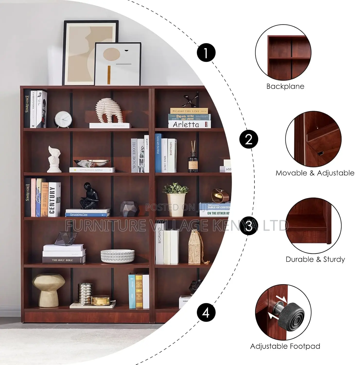 5 Tier Wooden Bookshelf; Office Storage Cabinets