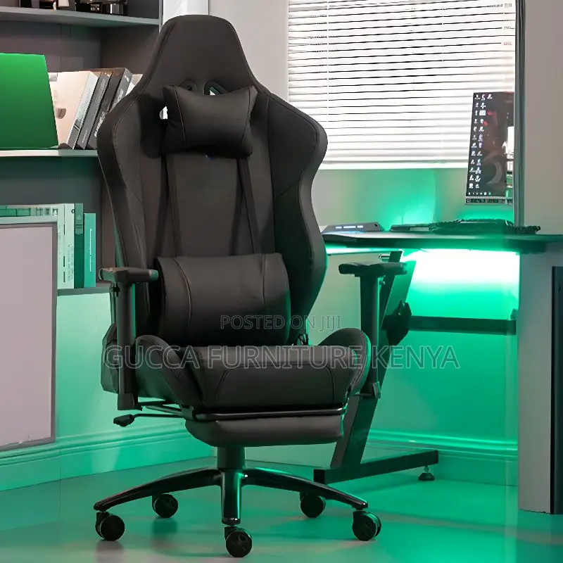 Office Chairs: Black Tilt Lock Gaming Chair With Pillow