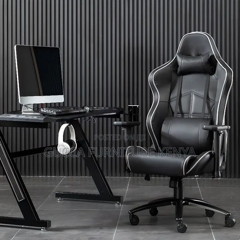 Office Chairs: Black Tilt Lock Gaming Chair With Pillow