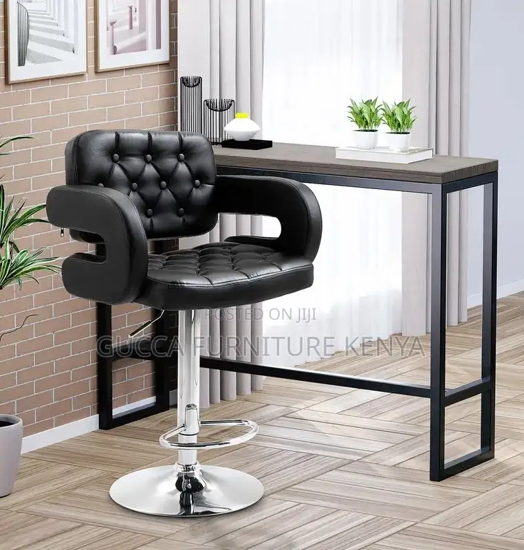 Home Chairs: Leather Upholstered Adjustable Barstool