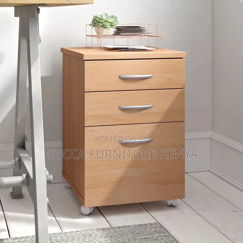 Cabinets: 3 -Drawer Mobile Wooden File Office Cabinet