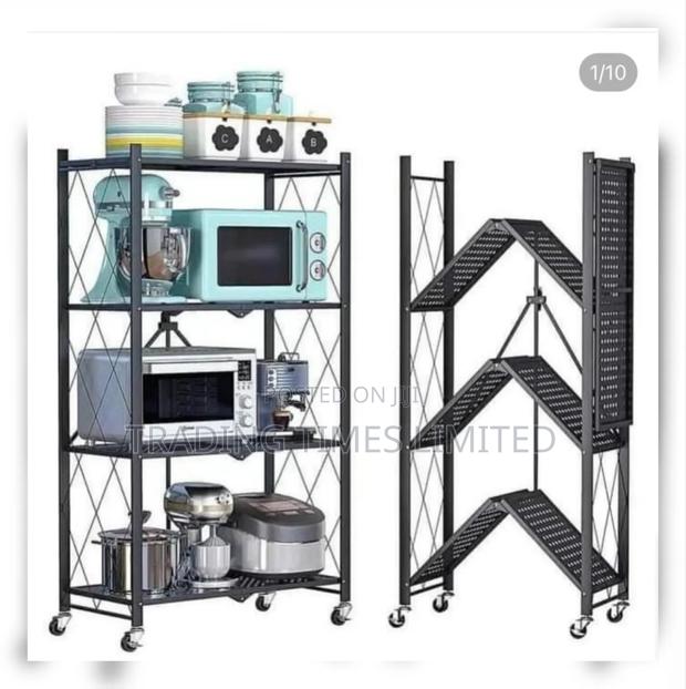 Foldable Kitchen Metallic Storage Rack With Wheels