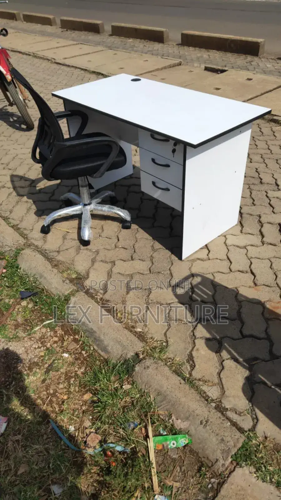 White and Black Office Desk and Office Chair