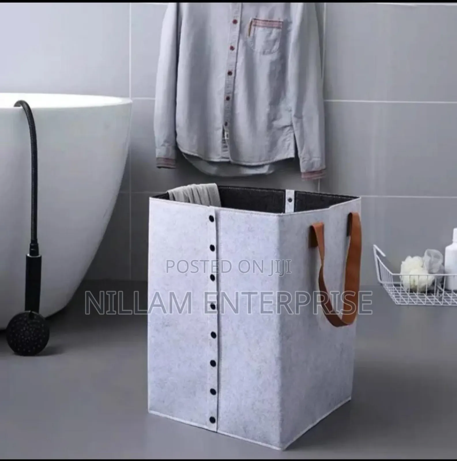 Foldable Laundry Basket With Leather Handles