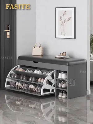 Grey Modern Bucket Flip Shoe Cabinet With Changing Bench