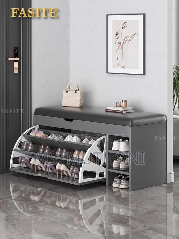 Grey Modern Bucket Flip Shoe Cabinet With Changing Bench
