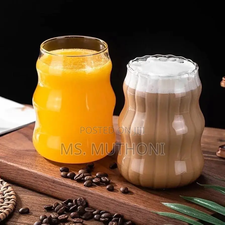 3 600 Ml Glass Cups With Bamboo Lids and Glass Straw