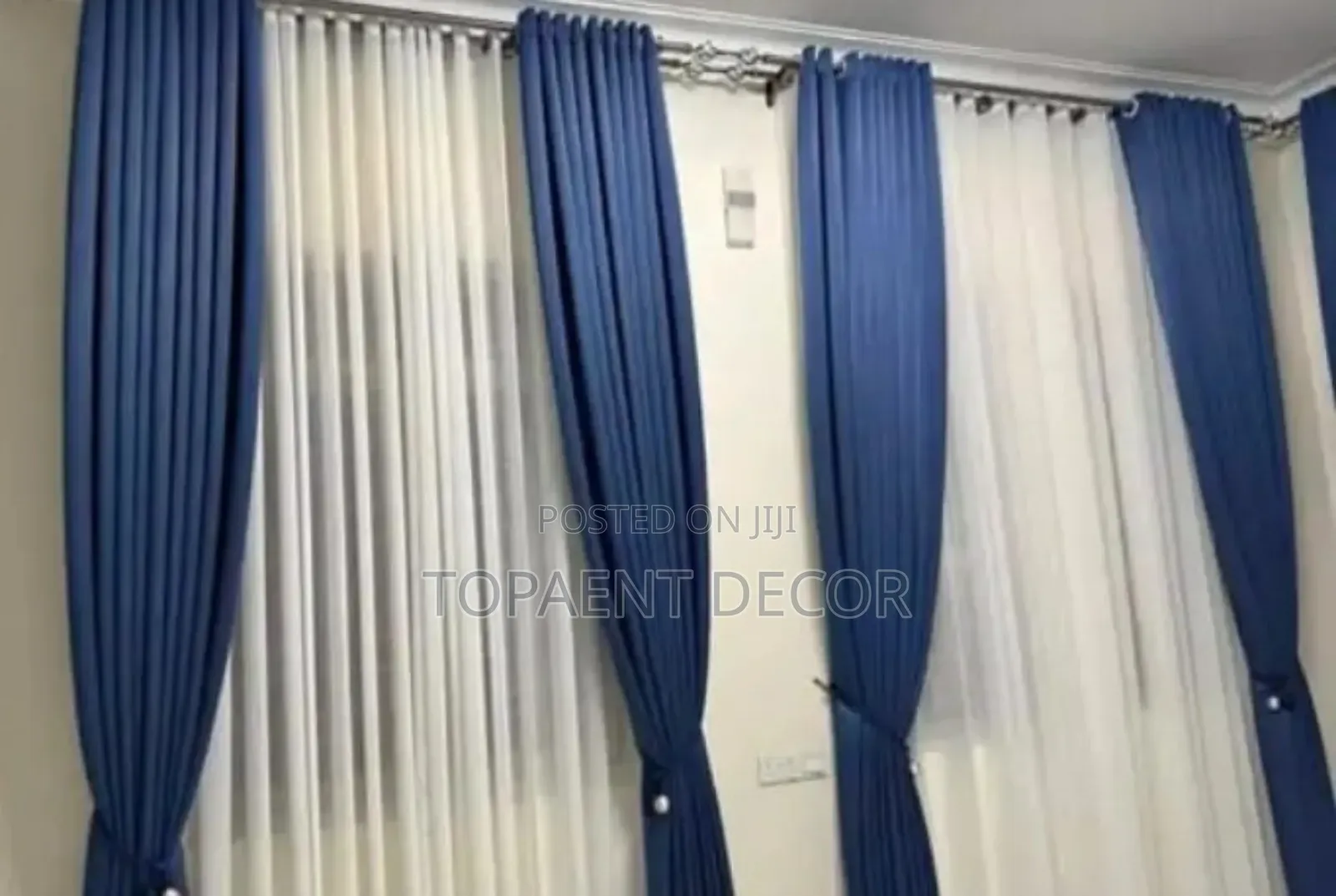 Nevy Blue Window Curtains and White Elegant Sheers