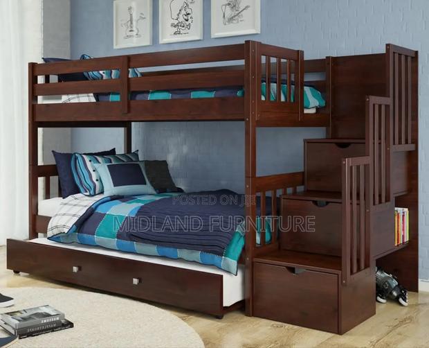 Brown Tripple Bunk Beds for Kids - main view