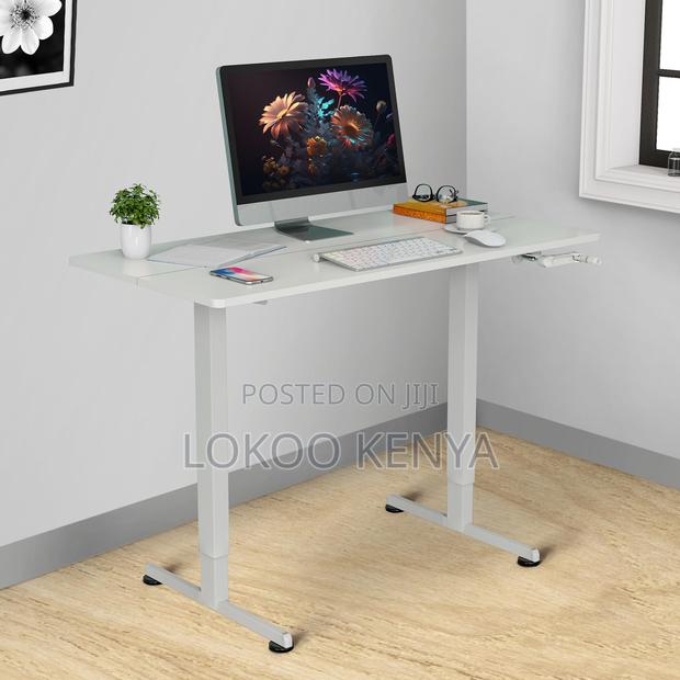 Office Desk: White Electric Adjustable Office Desk