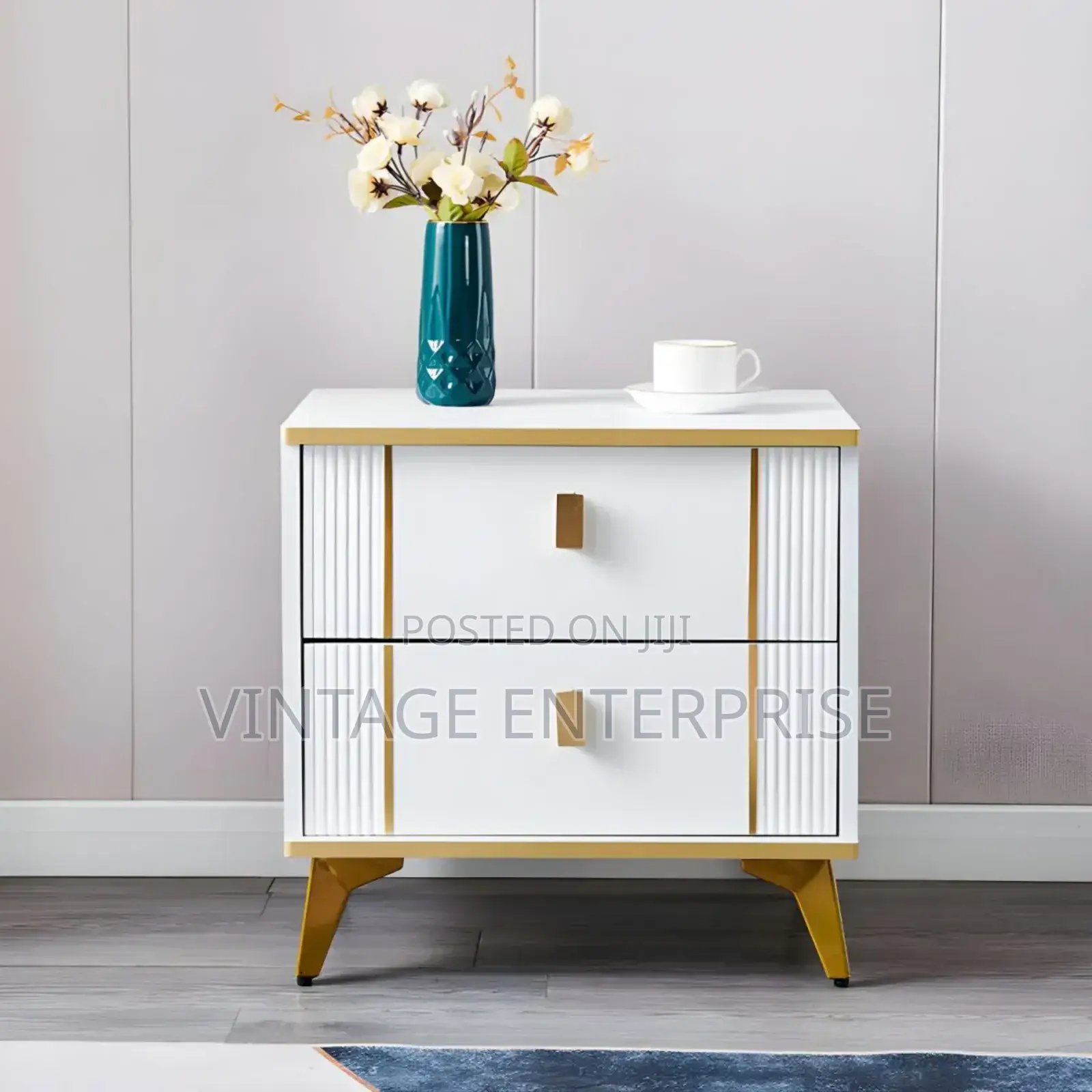Wood Nightstand With 2 Drawers Bedroom