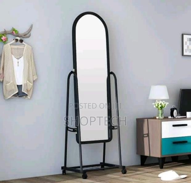 Black Full Length Dressing Mirror With Wheels and Shoes Rack