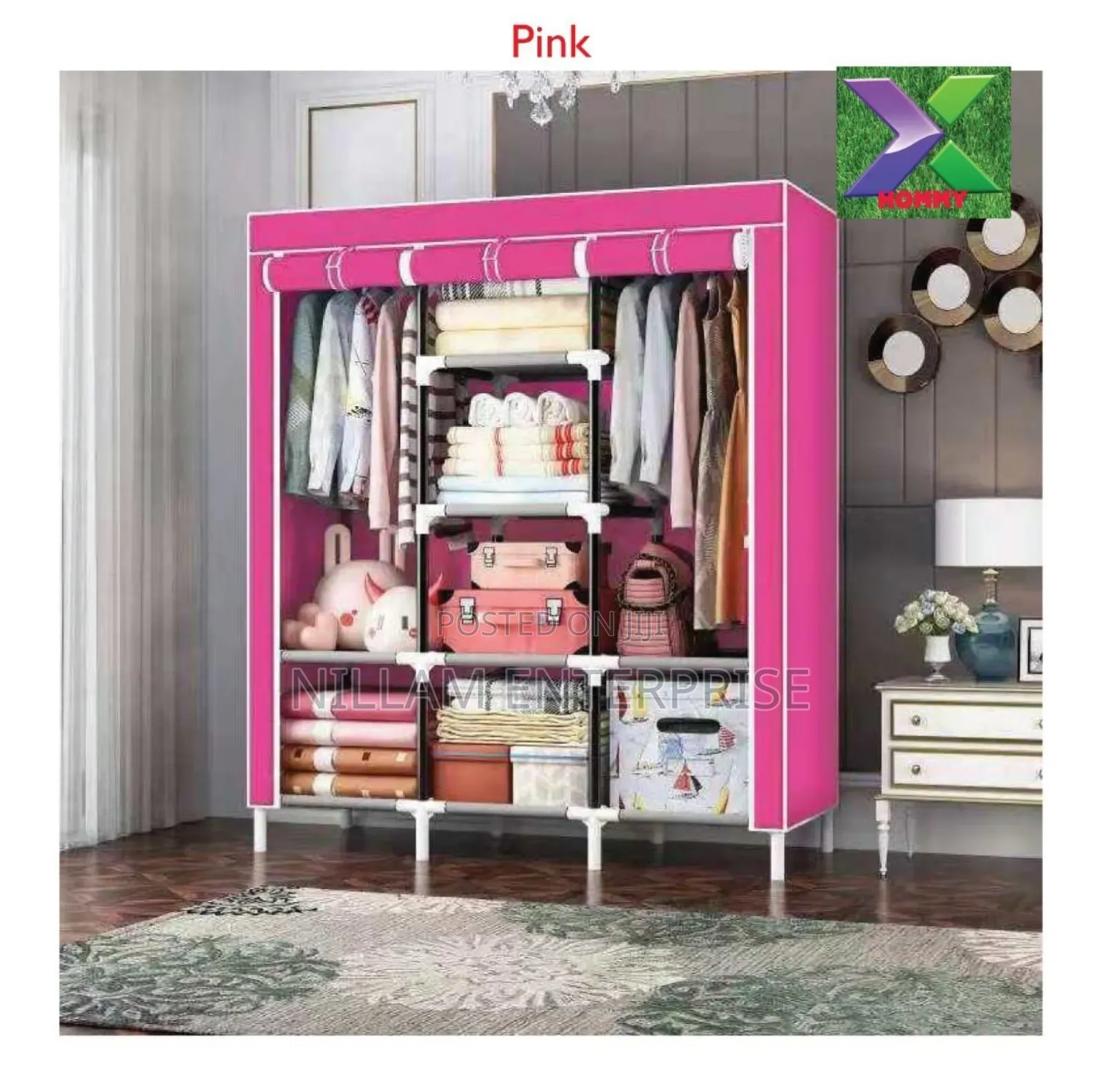 Portable Wooden Wardrobe With Canvas Cover