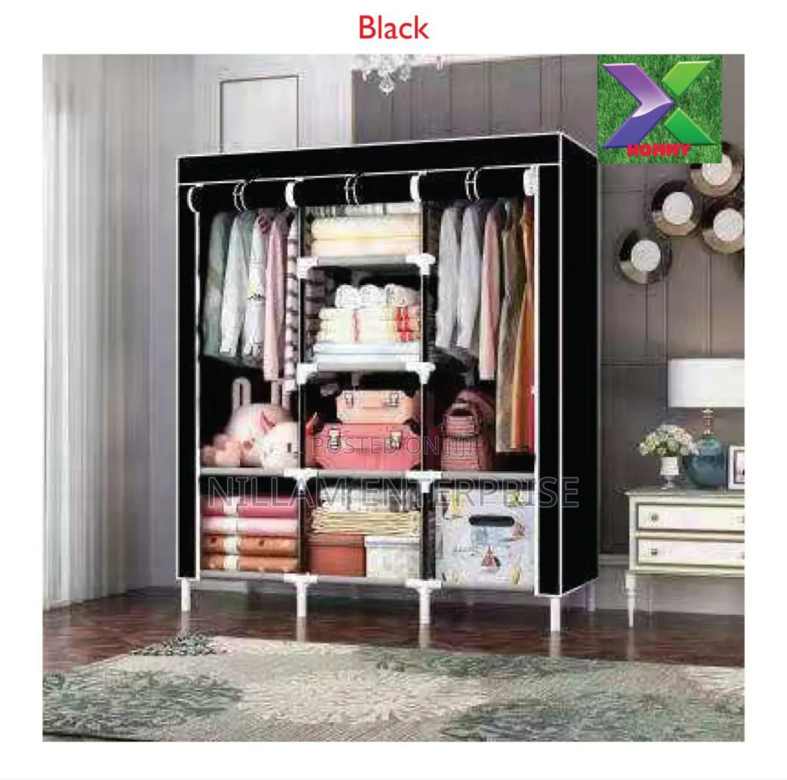 Portable Wooden Wardrobe With Canvas Cover