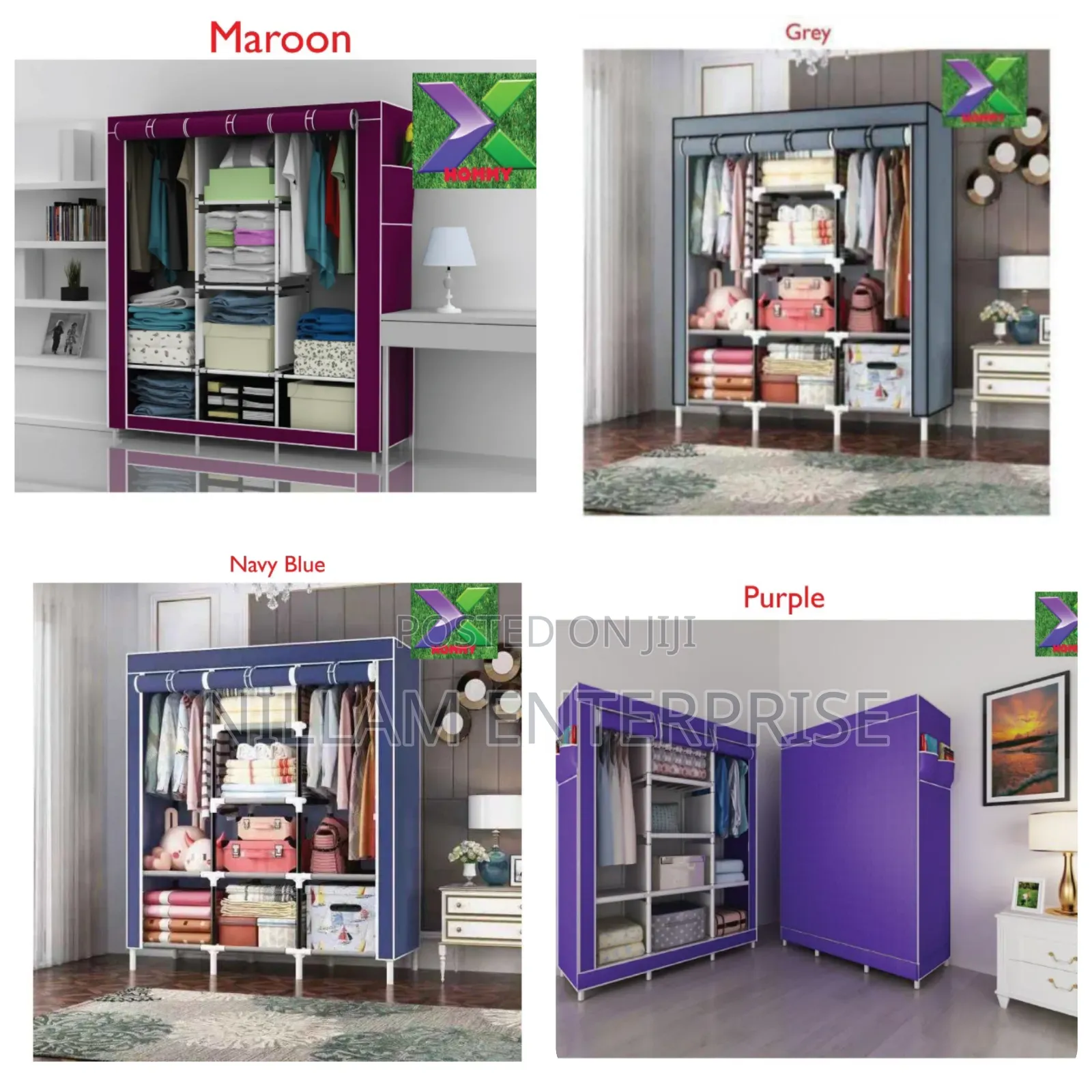 Portable Wooden Wardrobe With Canvas Cover