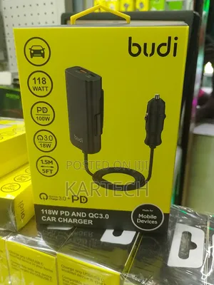 Budi CC069B *118W* PD and QC3.0 Car Charger With 1.5M Cable