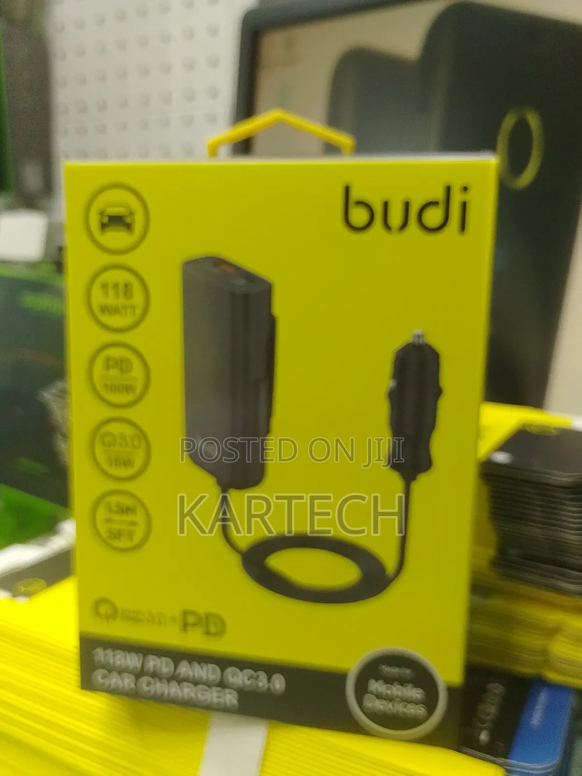 Budi 118W PD and QC3.0 Car Charger With 1.5M Cable