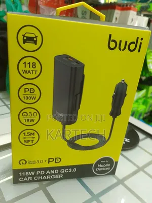 Budi 118W PD 100W and QC3.0 18W Car Charger With 1.5M Cable