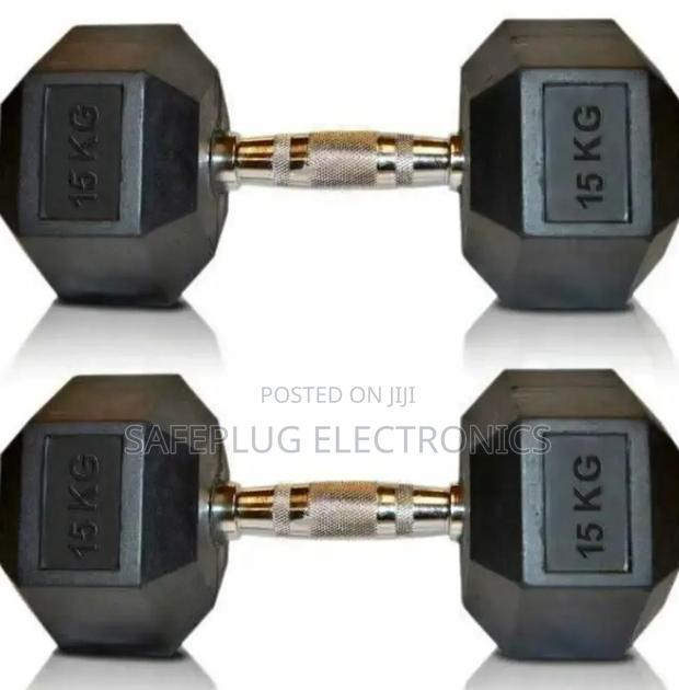 15KG GYM WEIGHT (Hexagon Shaped) Rubber Dumbbell