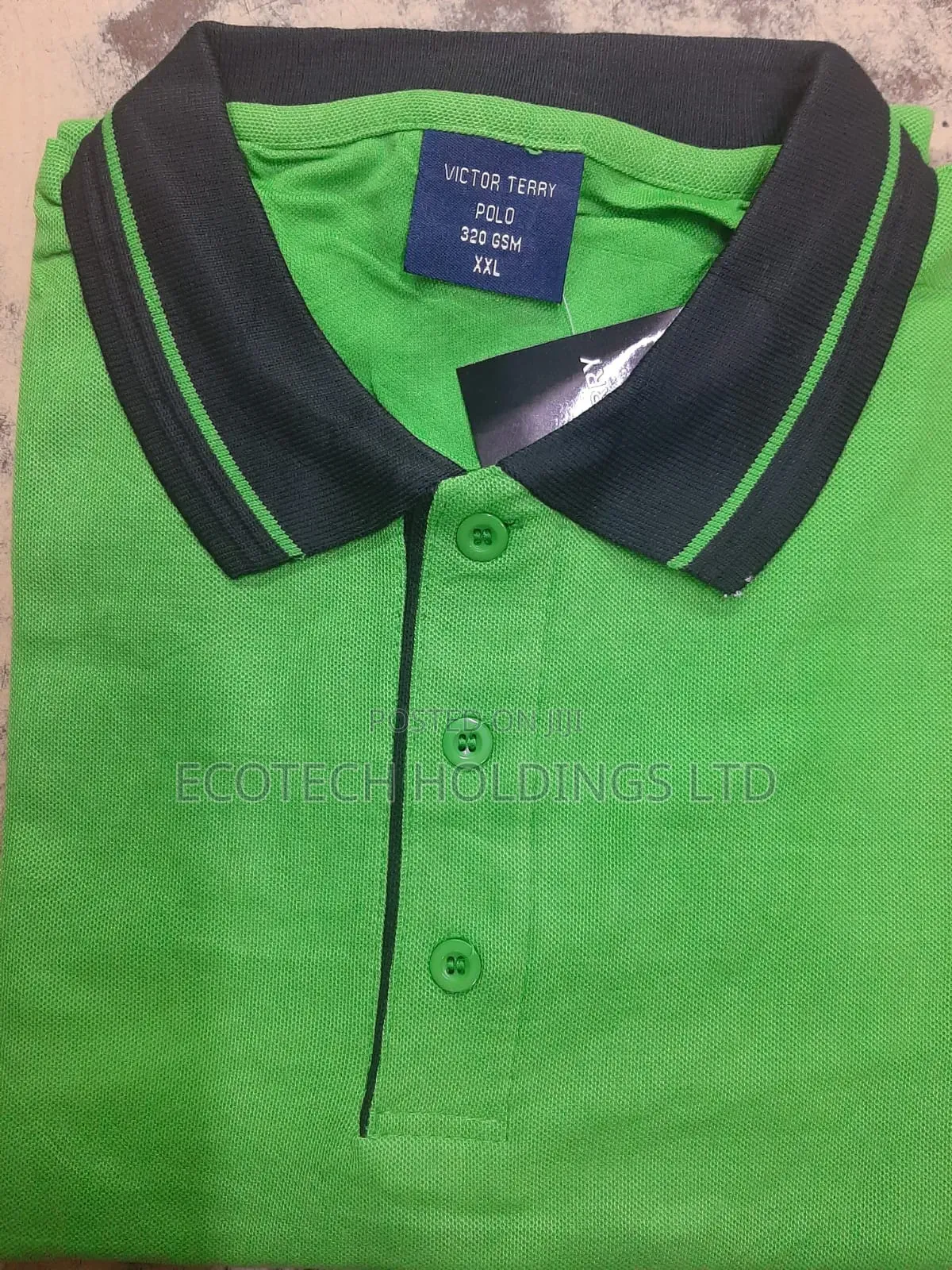 Green Polo T Shirt With Black Collar Stripped Green Jg5r