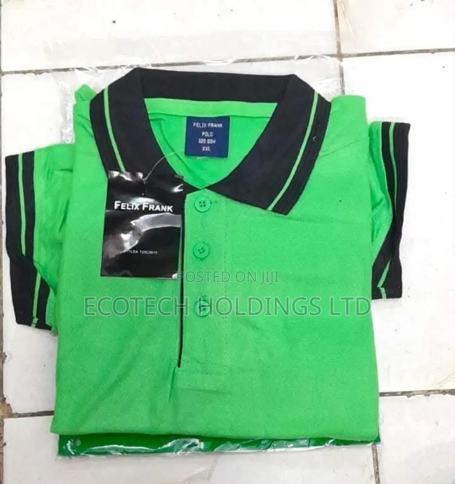 Green Polo T Shirt With Black Collar Stripped Green Jg5r