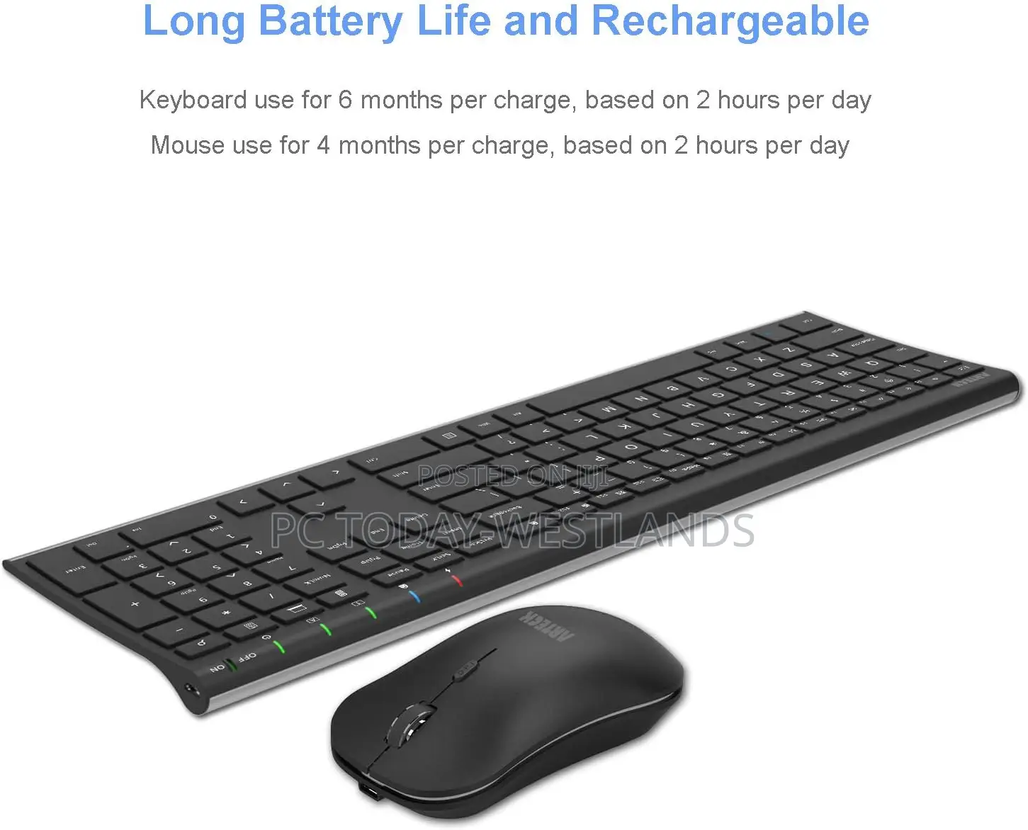 Arteck 2.4G Wireless Keyboard And Mouse Ultra Slim Combo